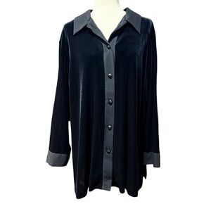 CM Shapes Velvet Collared Button Up Blouse 2X Vintage Holiday Stretch Whimsigoth